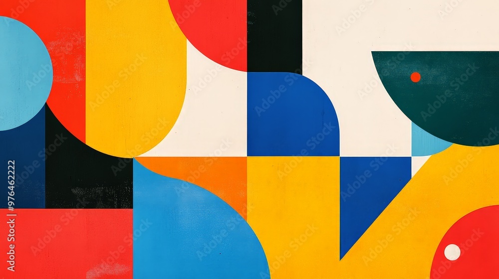 Poster an abstract minimalist design with vivid colors blending into clean, geometric shapes, creating a st