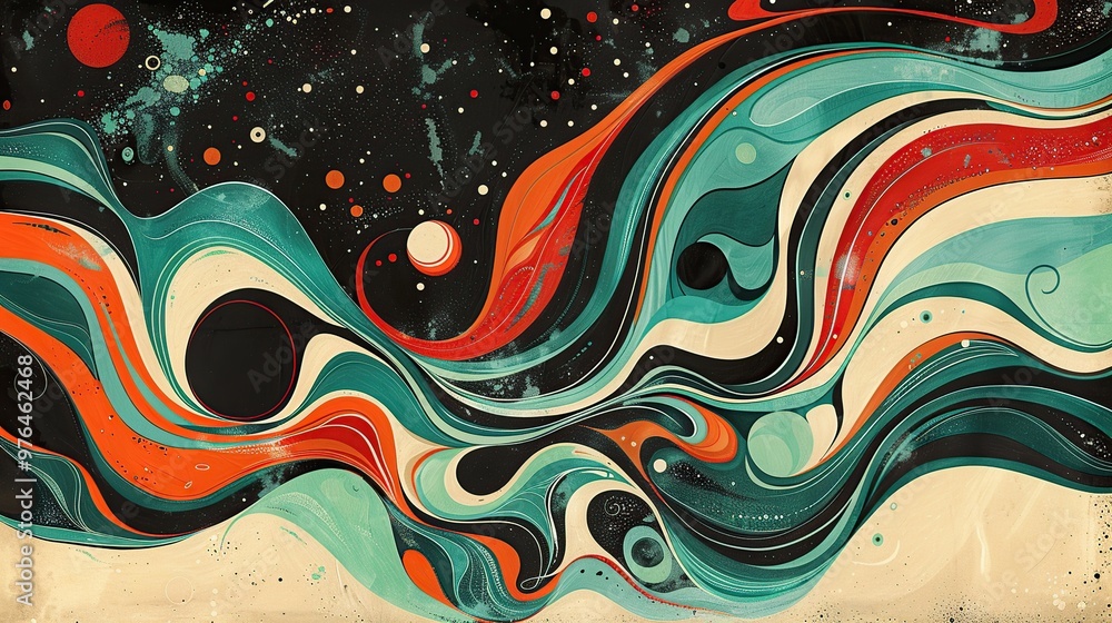 Poster intricate psychedelic abstract image with unique swirling patterns and vivid colors