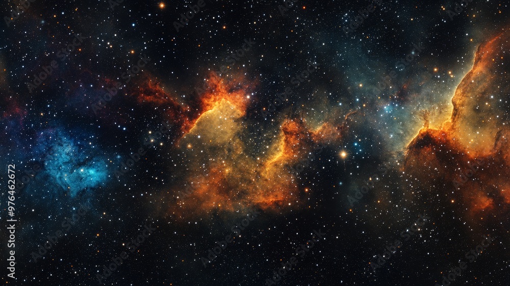 Poster an expansive view of deep space featuring a nebula with vibrant colors and intricate patterns, surro