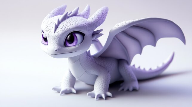 Adorable purple baby dragon with big eyes, detailed scales, and small wings in a cute and playful pose.