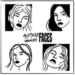 4 styles of women&rsquo;s faces in different postures, outline art style, representing the beauty of women.