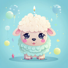 Naklejka premium Cute Cartoon Birthday Sheep