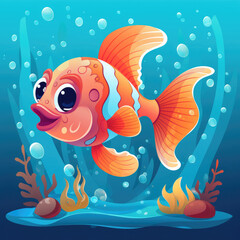 Fototapeta premium Cute Cartoon Clown Fish with Space for Copy