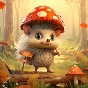 Cute Cartoon HedgeHog Charcter in a Meadow