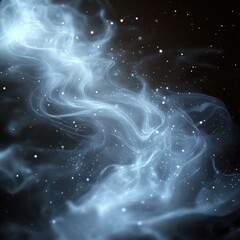 Ethereal Abstract Smoke and Particle Swirl in Dark Space with Glowing Light Effects