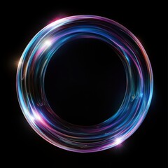 Vibrant Neon Light Circle on Black Background - Abstract Futuristic Glowing Ring with Colorful Light Trails