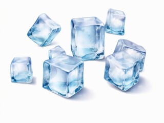 Crystal clear ice cubes scattered background