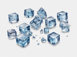 Crystal clear ice cubes scattered background