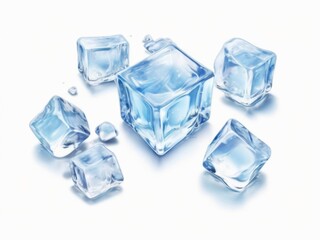 Crystal clear ice cubes scattered background