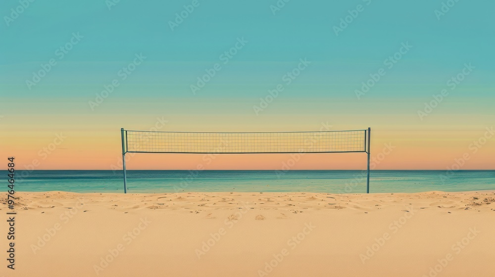 Sticker Volleyball Net at Sunset on a Beach