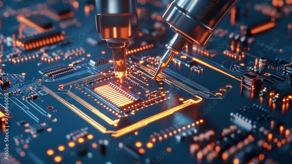 Aufkleber a close up of a circuit board with a small red light on it