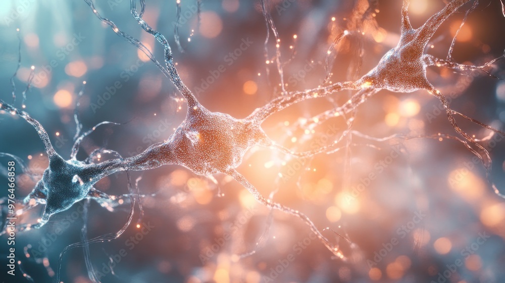 Poster a close-up view of neurons and synapses, highlighting the complex network of the nervous system