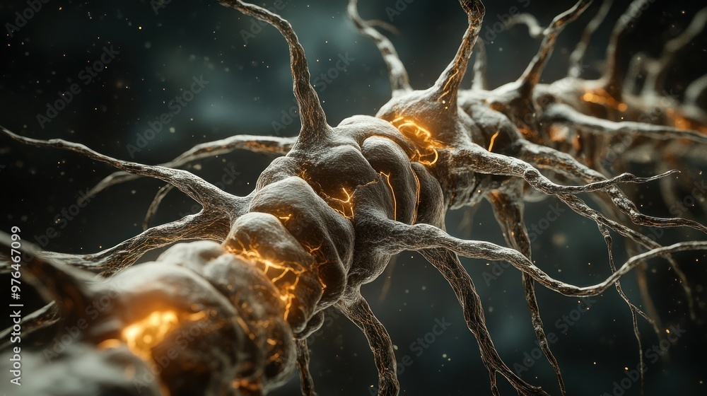 Poster a detailed view of the spinal cord and its branching nerves, showing the connection between the brai