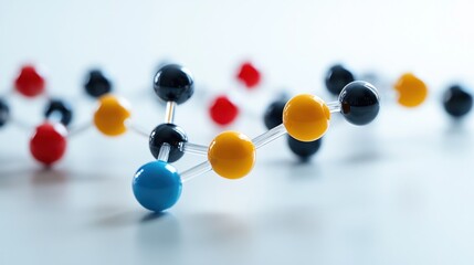 A detailed view of a molecular model kit used by biochemists to study chemical bonds and structures