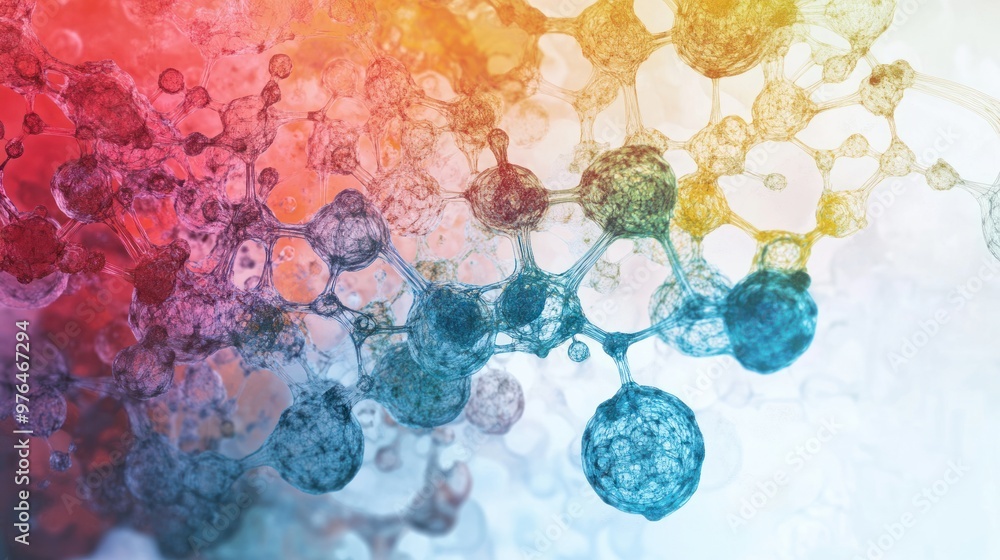 Poster an abstract depiction of a biochemical pathway map, showing the interconnectedness of metabolic proc