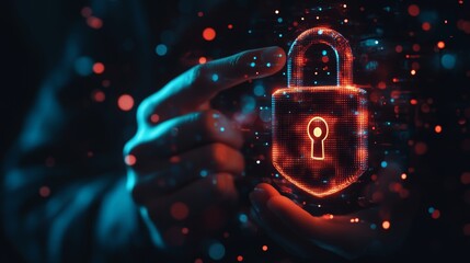 Cyber security network. Padlock icon and internet technology networking. Businessman protecting data personal informationvirtual interface. Data protection privacy concept. GDPR. EU.digital crime.