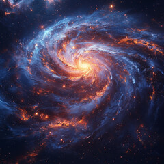 Spiral galaxy in the vastness of space, glowing stars illuminating the cosmos, intricate swirls of light and color, ethereal nebula, distant starlight, breathtaking cosmic expanse