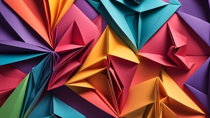 Obraz premium A close-up shot of colorful origami paper folded into abstract shapes creating a vibrant and textured pattern.