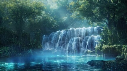 Waterfall in a Lush Forest