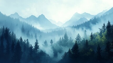 Obraz premium Abstract landscape in the mountains with fog in the forest