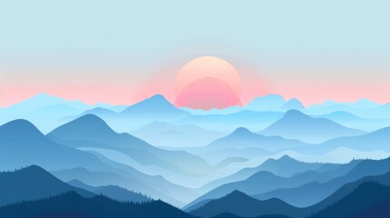 Fototapeta premium Sunrise over the mountains flat isolated illustration. Serene and picturesque landscape design. Nature and outdoors concept.