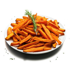 Delicious Plate of Sweet Potato French Frie Isolated on a White Background.