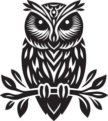 Fototapeta premium Owl black and white illustration victor with white background