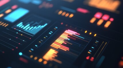 Obraz premium A close-up of a modern digital display showing colorful data charts and graphs with a sleek, minimalist interface