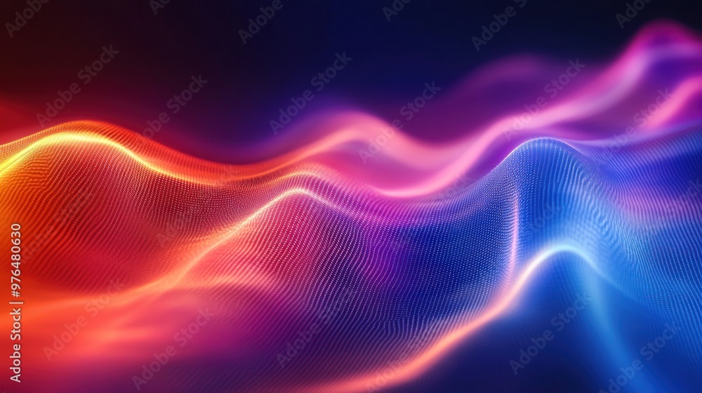 Poster an abstract wave of light in spectrum colors, undulating across the screen