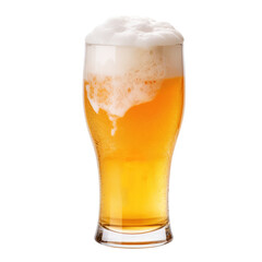 glass of beer with foam isolated on transparent white background, clipping path