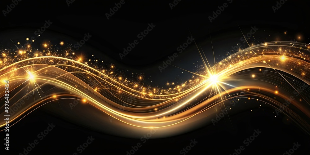 Wall mural a black wave background with shining highlights and luminous glowing light effects