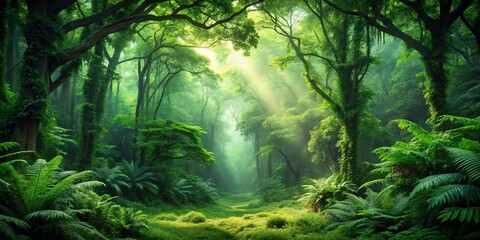 Lush green forest with dark green background