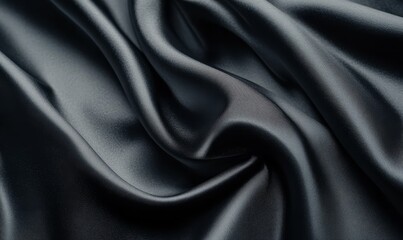 Obraz premium Luxurious black satin fabric with smooth texture and elegant folds, perfect for fashion design, backgrounds, and textile applications.