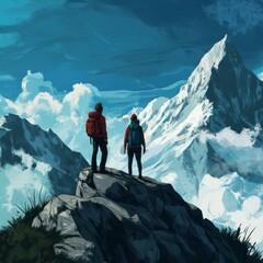 hiker on the top of mountain