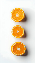 Fresh orange slices arranged in a vertical line. Vibrant color and texture, perfect for food, health, and culinary themes.