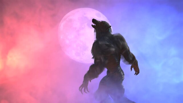 A werewolf howls at the moon background 3d render