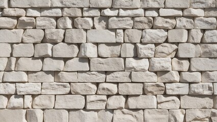 close-up view of a stone wall. The wall is composed of irregularly shaped stones of varying sizes, fitted together in a mosaic-like pattern