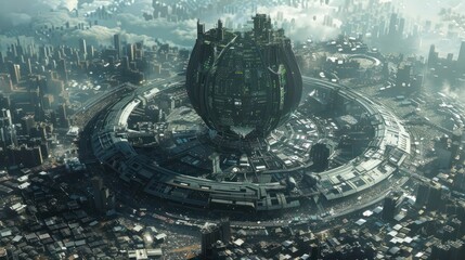 Futuristic Cityscape with a Giant Sphere Structure
