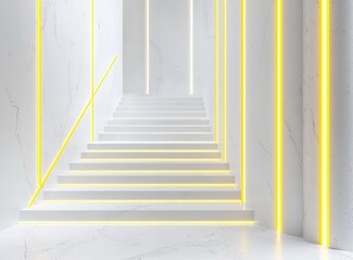 Fototapeta premium White luxury gallery with striking yellow neon design accents.