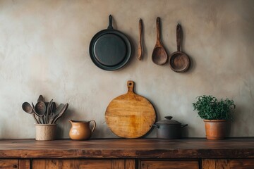 old kitchen utensils on table