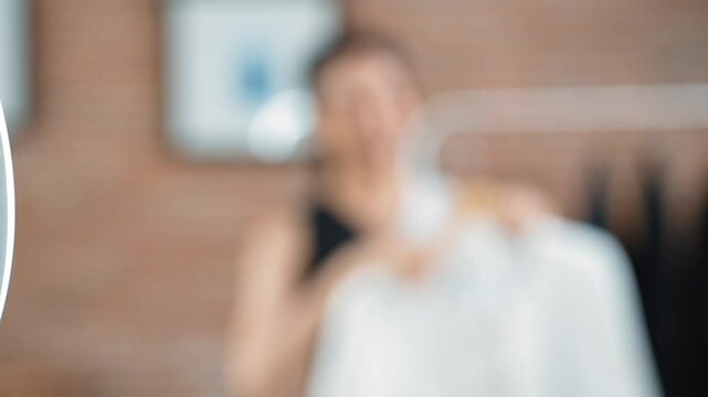 Rear view behide camera screen display woman influencer shoot vlog video review clothes prim social media or blog. Girl with apparel studio lighting for vivancy live streaming marketing recording