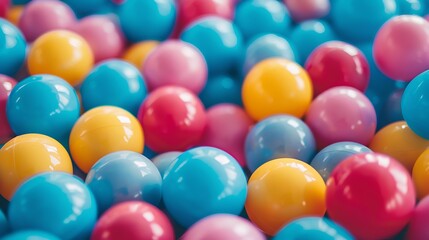 Colorful plastic balls in a children's playroom, close up