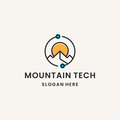 Mountain tech logo template vector illustration design