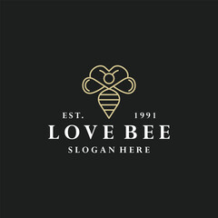 Love bee logo vector hipster vintage icon illustration