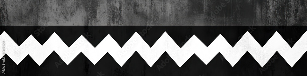Poster a detailed background banner featuring a high-contrast black and white chevron pattern, adding a mod