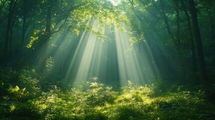 Obraz premium Serene Forest Canopy: Illuminated by Sunlight - Promoting Nature Conservation for a Greener Tomorrow