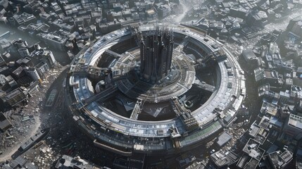 Obraz premium Futuristic Cityscape with a Central Structure