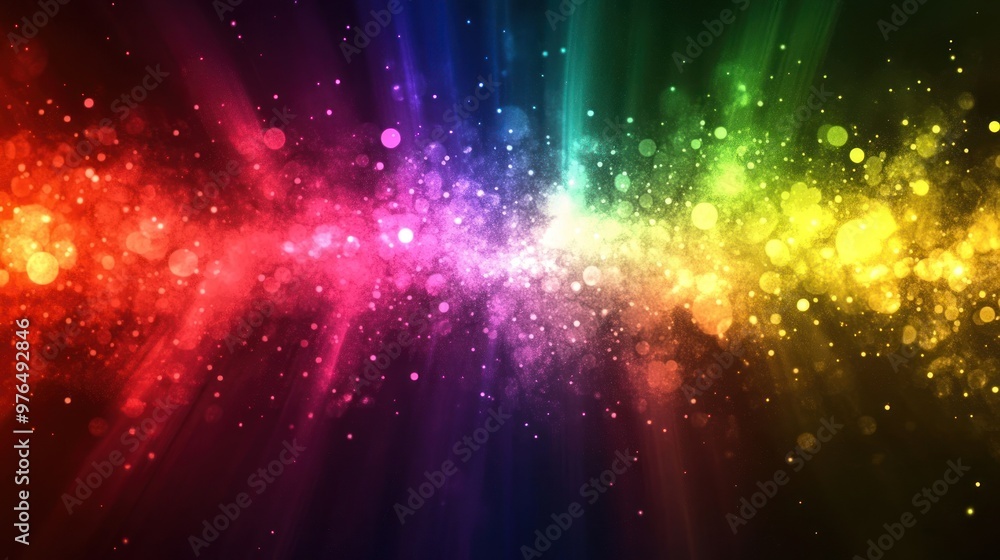 Poster a vibrant display of light in spectrum colors, resembling an aurora borealis effect