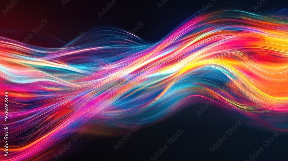 Poster a wave of colored light trails moving across the screen, creating a sense of motion and energy