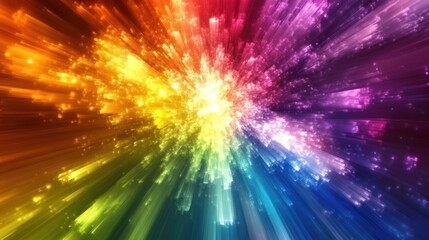 A vibrant burst of light in rainbow colors, resembling a digital explosion